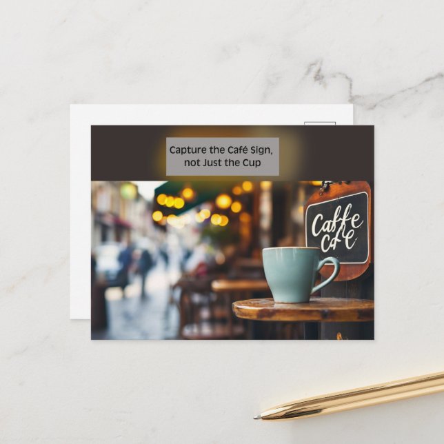 Artistic Café Quote Postcard (Front/Back In Situ)