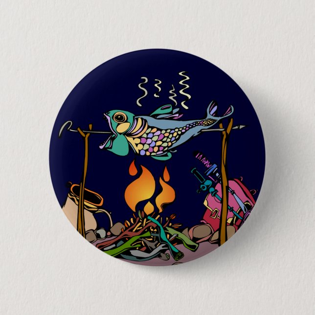 Artistic Campfire Fish 6 Cm Round Badge (Front)
