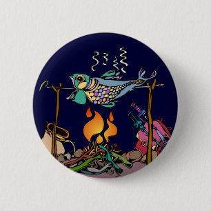 Artistic Campfire Fish 6 Cm Round Badge