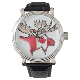 Artistic Canadian flag elk wrist watch