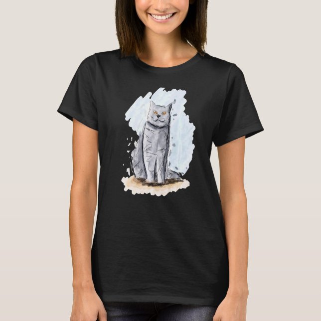 Artistic Cat Handdrawn Sketch of a British Shortha T-Shirt (Front)