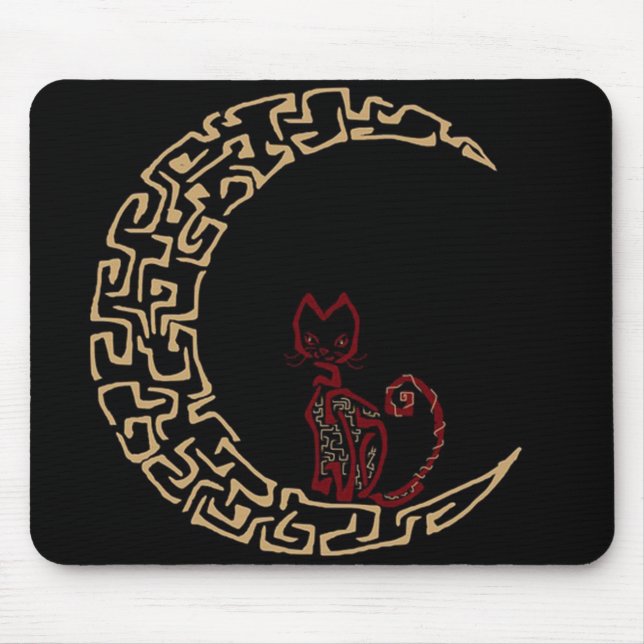 Artistic Cat on the Moon Design Mousepad (Front)