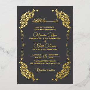 Artistic Charcoal Gold Floral Paisley Muslim Weddi