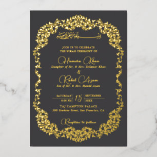 Artistic Charcoal Gold Floral Paisley Muslim Weddi