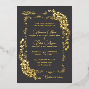 Artistic Charcoal Gold Floral Paisley Muslim Weddi
