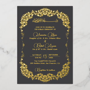 Artistic Charcoal Gold Floral Paisley Muslim Weddi
