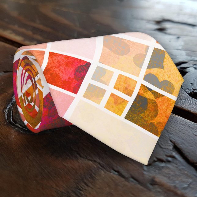 Artistic Checkered Heart Pattern Valentine's Tie (Artistic tie featuring a checkered pattern with a colorful heart design - great for Valentine's Day)