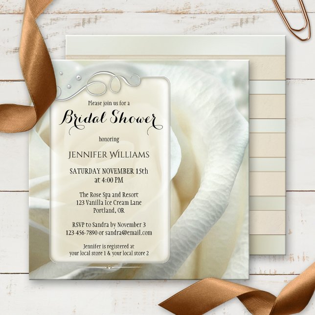 Artistic Chic Silver Rose Floral Bridal Shower Invitation (Creator Uploaded)