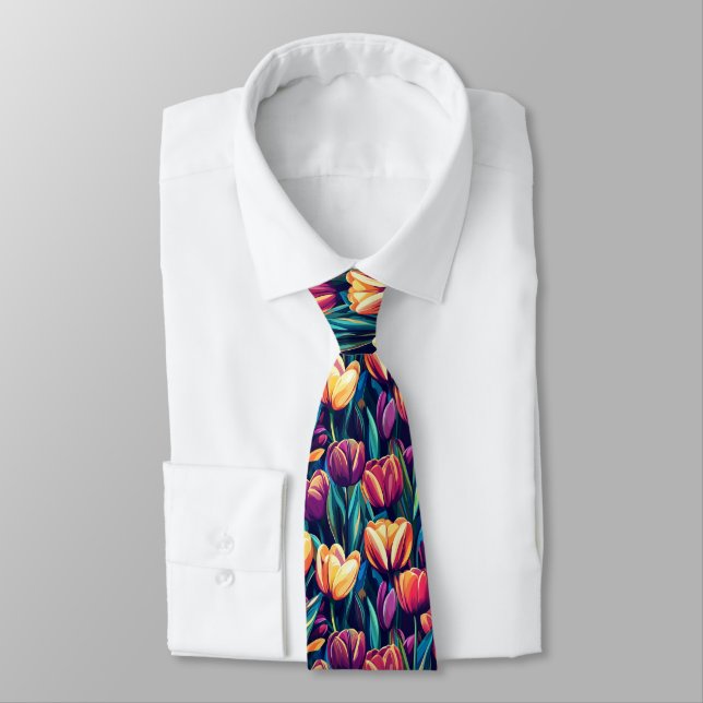 Artistic Christmas Gift For Him Tulip Floral Tie (Tied)