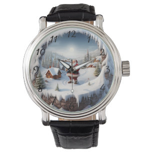 Artistic Christmas Santa and Snowy Village Scene Watch