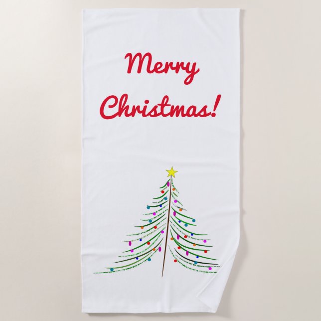 Artistic Christmas Tree + "Merry Christmas!" Beach Towel (Front)