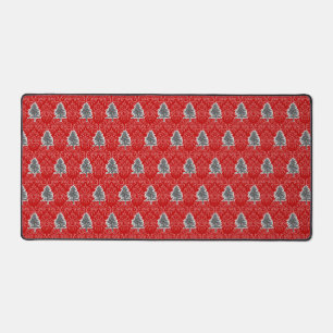 Artistic Christmas Tree Pattern Grey Red Holiday Desk Mat
