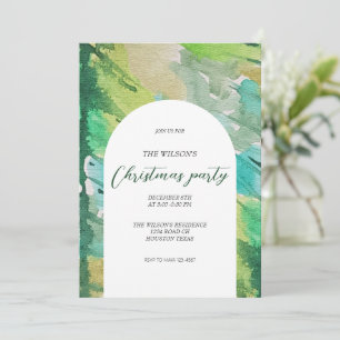 Artistic Christmas Watercolor Blue Tree Pattern Invitation