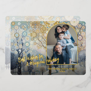 Artistic Classic Trendy Winter Wonderland Art Gold Foil Holiday Card