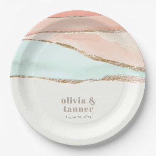 Artistic Coastal Watercolor Abstract Wedding Paper Plate