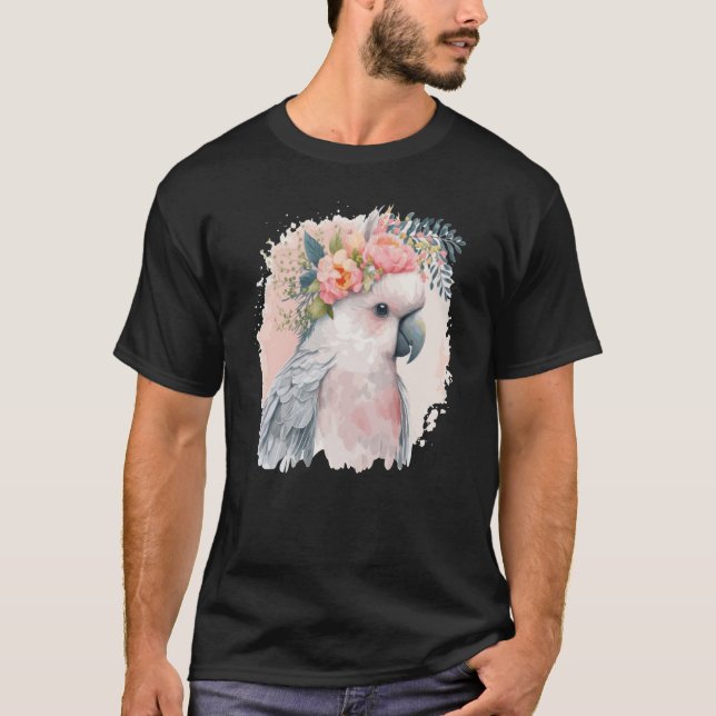 Artistic Cockatoo Parrot Bird Flower Crown Pet Bir T-Shirt (Front)