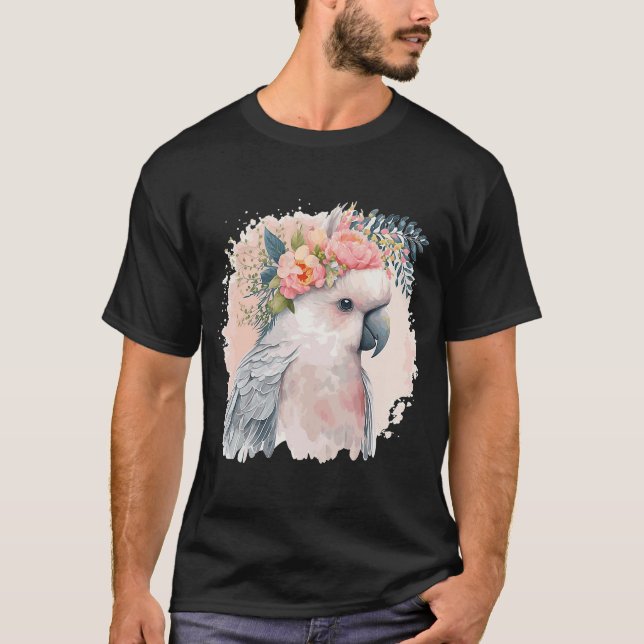 Artistic Cockatoo Parrot Bird Flower Crown Pet Bir T-Shirt (Front)