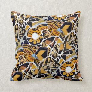 Artistic Collage of Broken Tiles-Brown Cushion