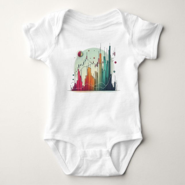 Artistic colorful candlestick chart baby bodysuit (Front)