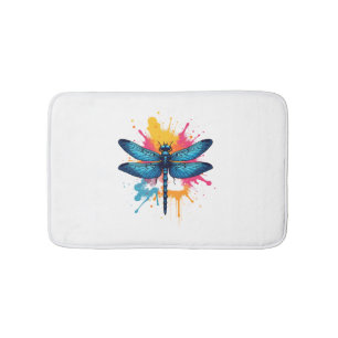 Artistic Colorful Pop Art painted Dragonfly Bath Mat