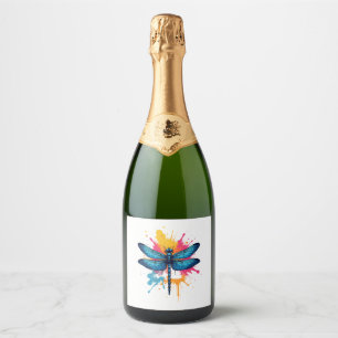 Artistic Colorful Pop Art painted Dragonfly Sparkling Wine Label