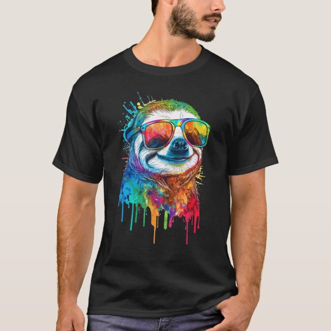 Artistic Colorful Pop painted Sloth T-Shirt (Front)