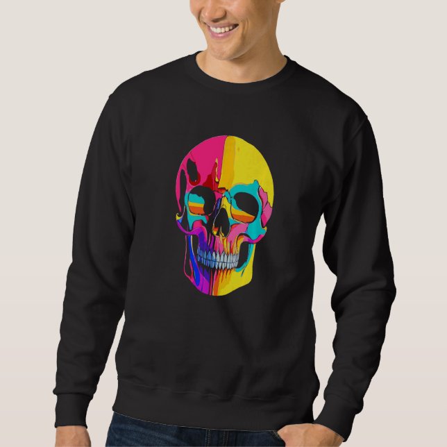 Artistic Colorful Skull Wax Drip Painting Style Gr Sweatshirt (Front)
