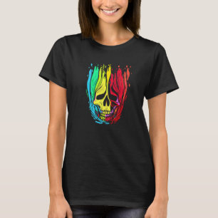 Artistic Colorful Skull Wax Drip Painting Style Gr T-Shirt
