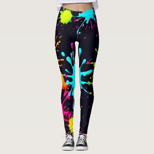 Artistic Colour Burst with Dripping Paint Leggings (Front)