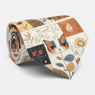 Artistic Colourful Art Nouveau Cute Cat Pattern Tie