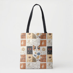 Artistic Colourful Art Nouveau Cute Cat Pattern Tote Bag