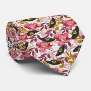 Artistic Colourful Butterflies & Poppy Flowers Tie
