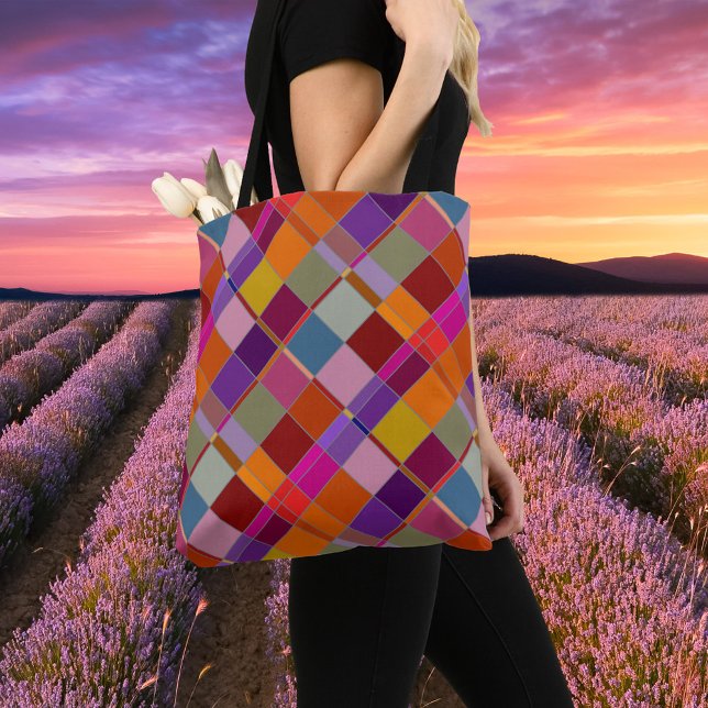 Artistic Colourful Chequered  Tote Bag (Creator Uploaded)