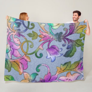 Artistic Colourful Damask Blue Fleece Blanket
