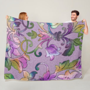 Artistic Colourful Damask Purple Fleece Blanket