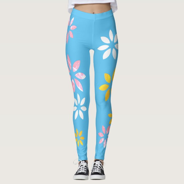 Artistic Colourful Floral Pattern Exercise Legging (Front)