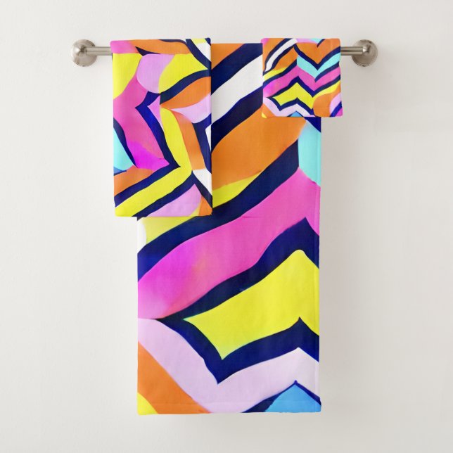 Artistic Colourful Geometric Pattern Bath Towel Set (Insitu)