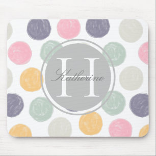 artistic colourful pastel polka dot double monogra mouse pad