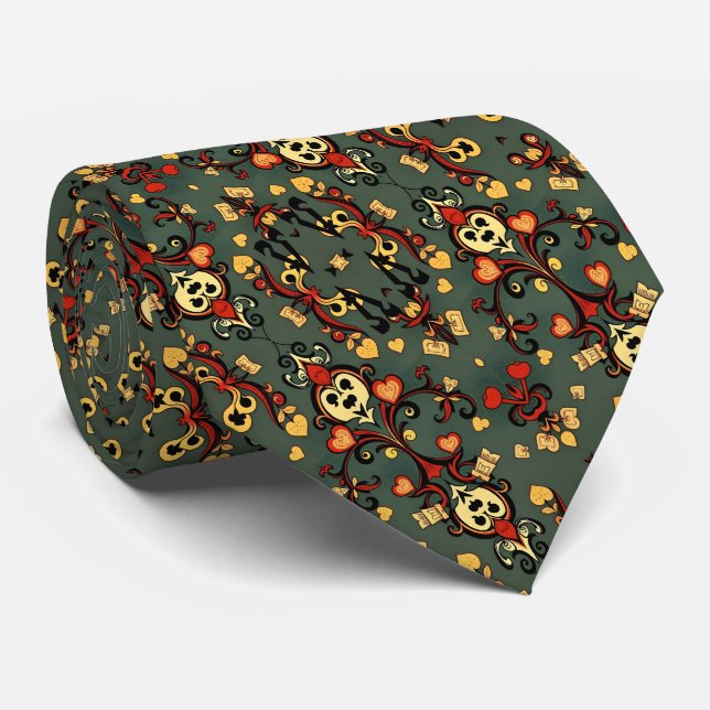 Artistic Colourful Playing Cards Pattern Tie (Rolled)