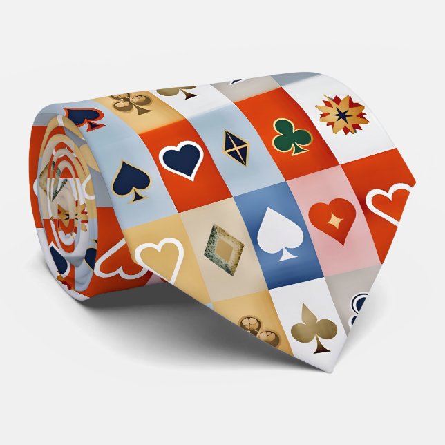 Artistic Colourful Playing Cards Pattern Tie (Rolled)