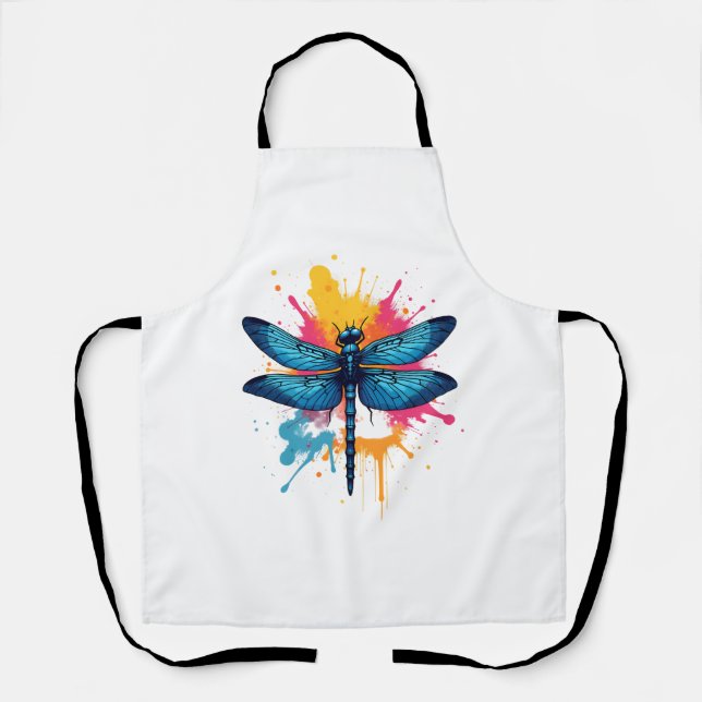 Artistic Colourful Pop Art painted Dragonfly Apron (Front)
