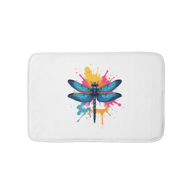 Artistic Colourful Pop Art painted Dragonfly Bath Mat (Front)
