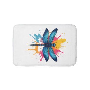 Artistic Colourful Pop Art painted Dragonfly Bath Mat