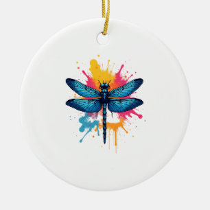 Artistic Colourful Pop Art painted Dragonfly Ceramic Ornament