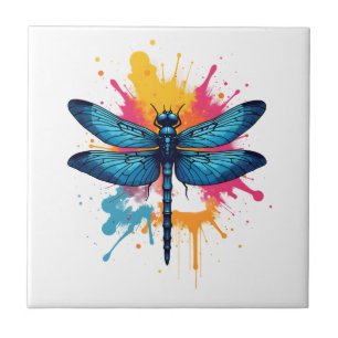 Artistic Colourful Pop Art painted Dragonfly Ceramic Tile