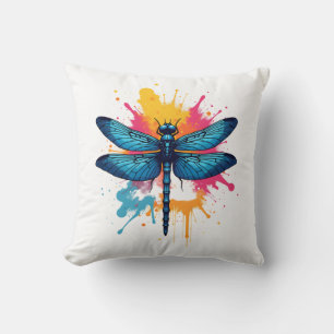 Artistic Colourful Pop Art painted Dragonfly Cushion