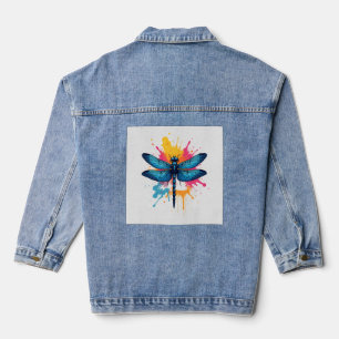 Artistic Colourful Pop Art painted Dragonfly Denim Jacket