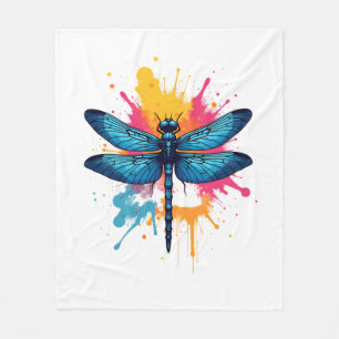 Artistic Colourful Pop Art painted Dragonfly Fleece Blanket