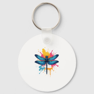 Artistic Colourful Pop Art painted Dragonfly Key Ring