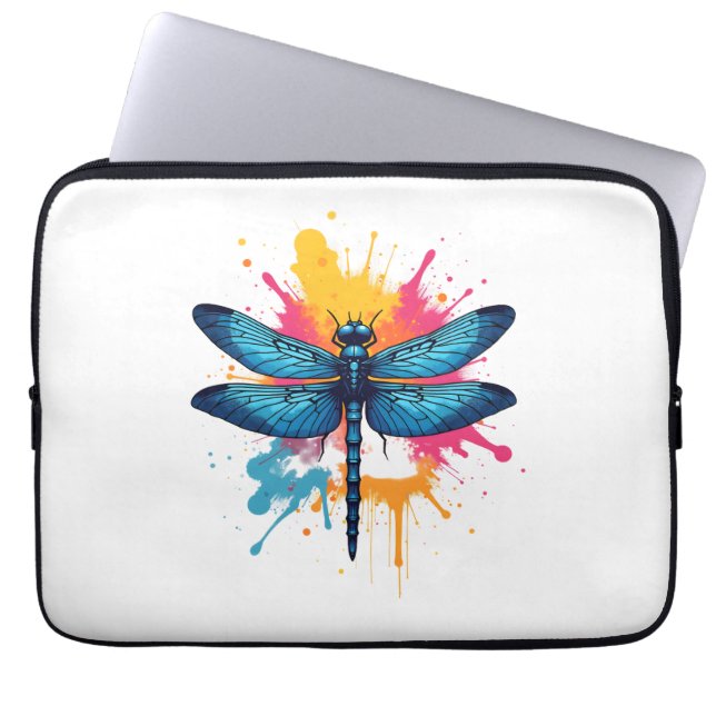 Artistic Colourful Pop Art painted Dragonfly Laptop Sleeve (Front)